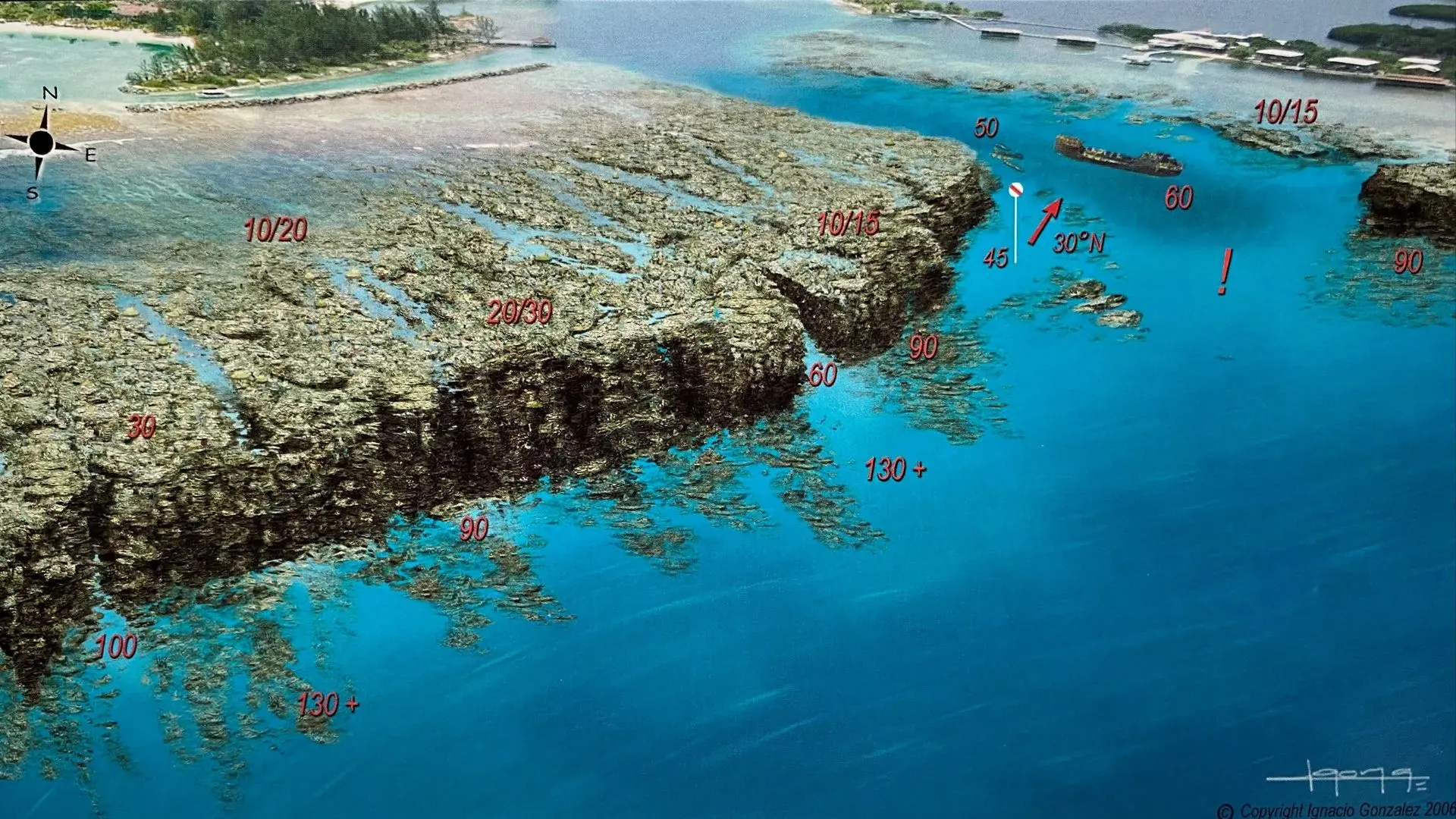 Fantasy Island - Newmans Wall - Karen Octopus Garden - Fantasy Island - Prince Alberts Wreck - Roatan Island Snorkeling Map