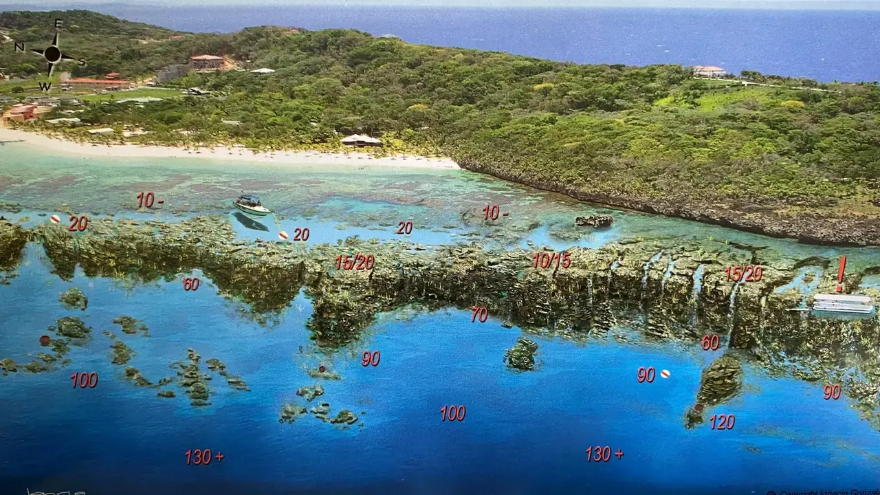 West Bay Blackrock Tommys Pit Stop Willies Wonder - Snorkeling and Diving Map of Roatan Honduras