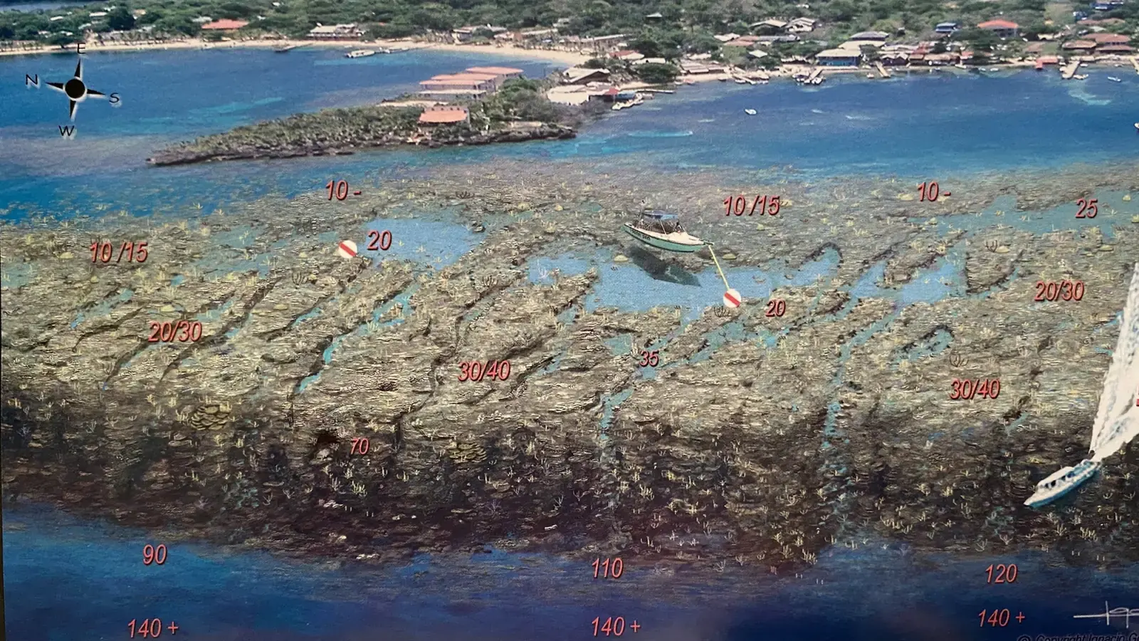 West End Half Moon Bay - Moonlight - Light House Reef - Snorkeling and Diving Map of Roatan Honduras