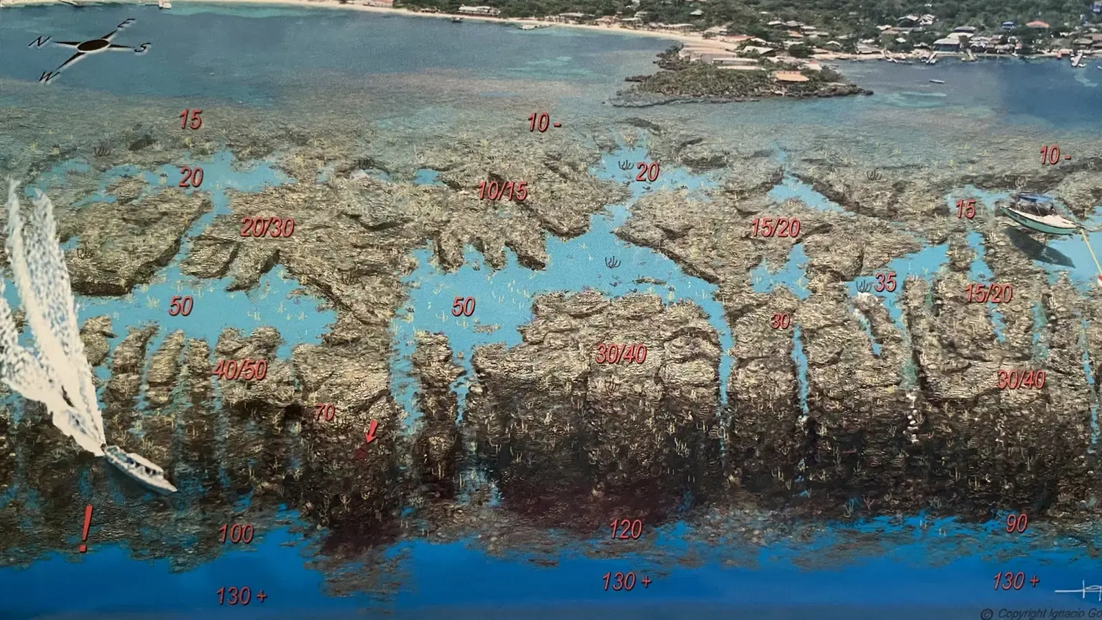 West End Half Moon Bay -Dixies- Snorkeling and Diving Map of Roatan Honduras