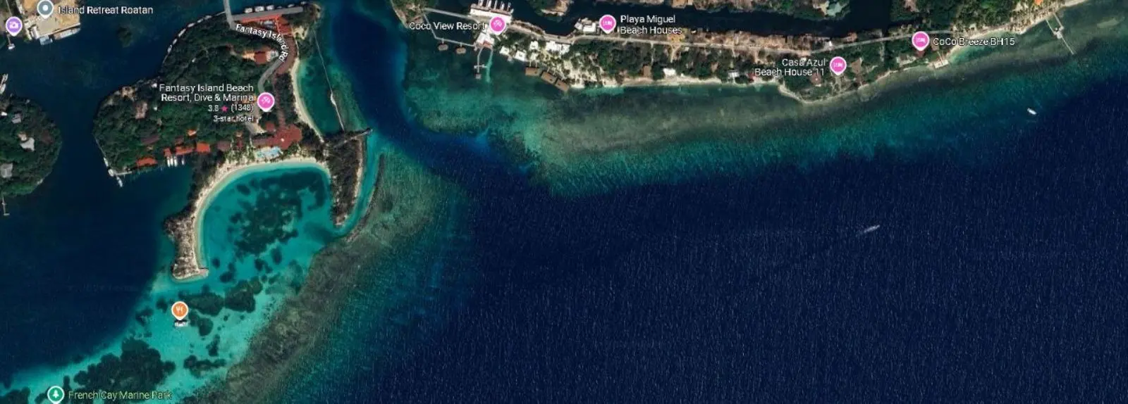 A Map of Fantasy Island and Coco View Boat Channel and Resort