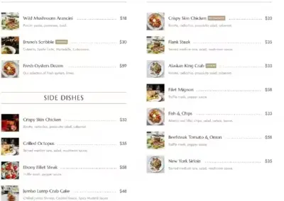 Blue Restaurant Menu Page 1