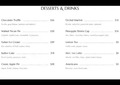 Blue Restaurant Drink Menu Page 1