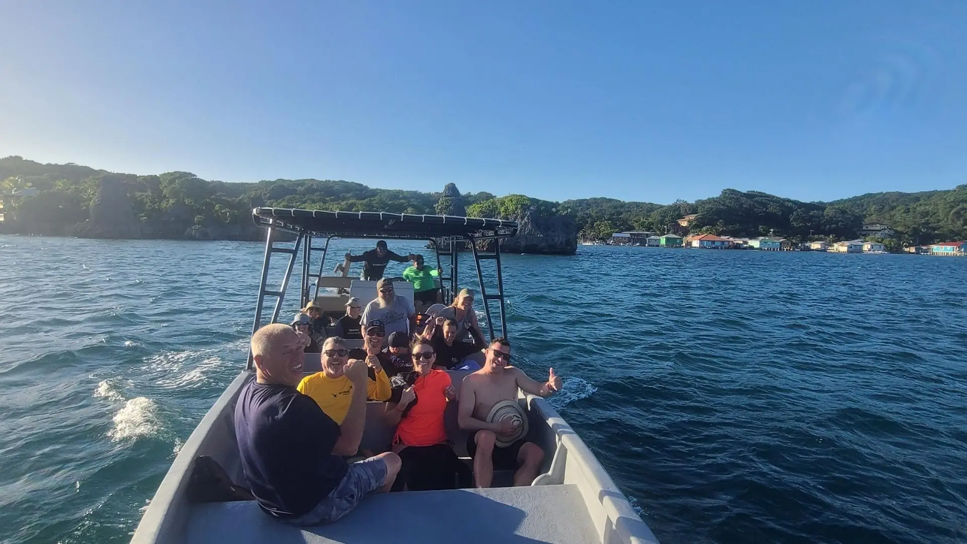 Full Boat Cheering in Santa Helena at the Eastern Community Payan Historic Monument Roatan Insiders Experience