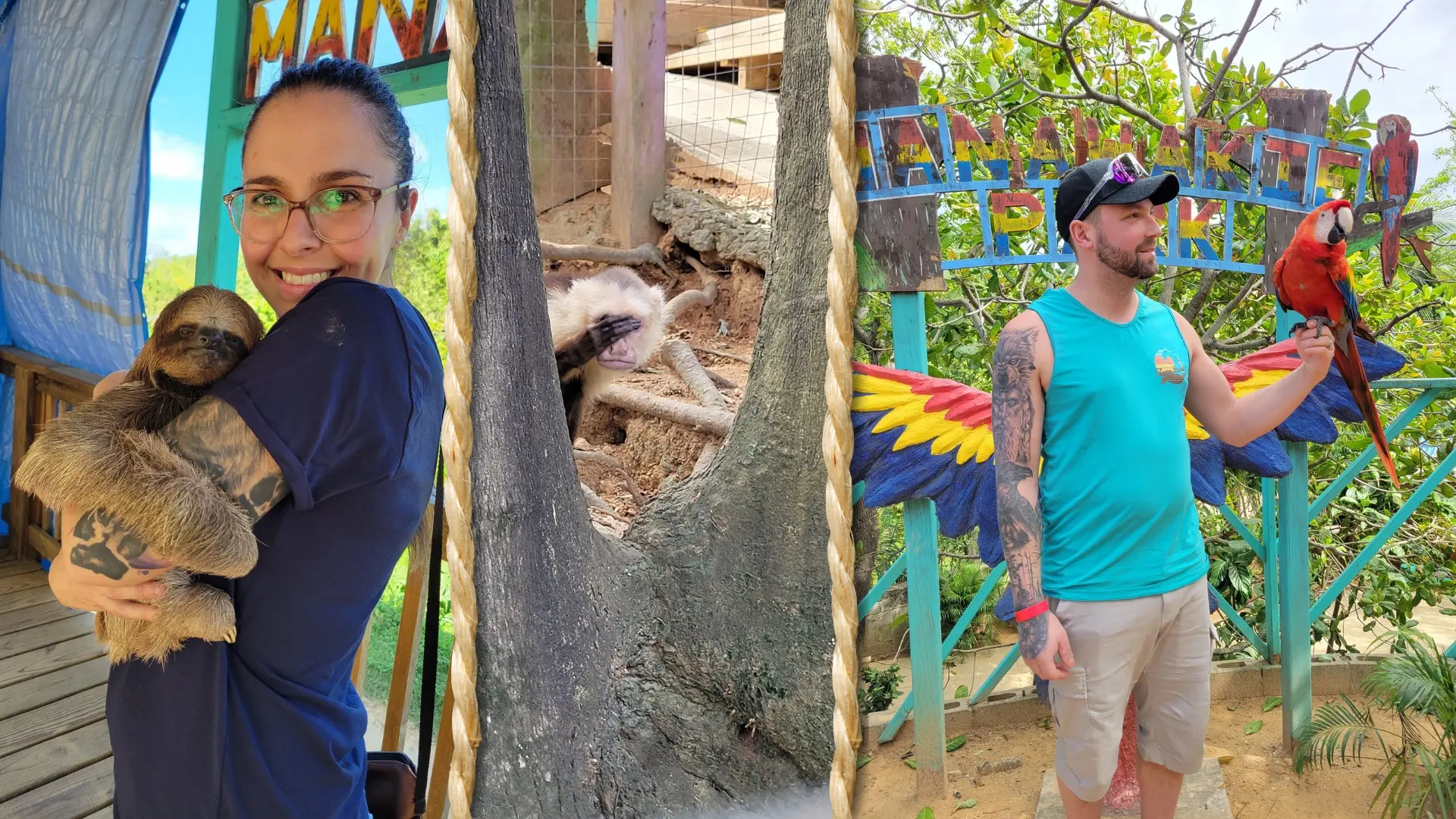 Friendly happy sloth at Roatan Sloth Sanctuary