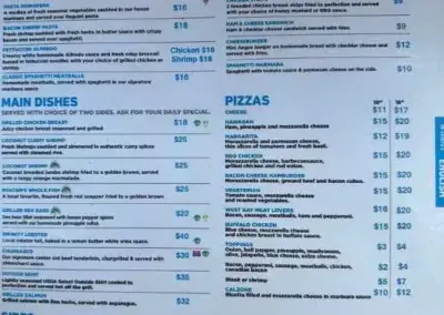 Infinity Bay Menu