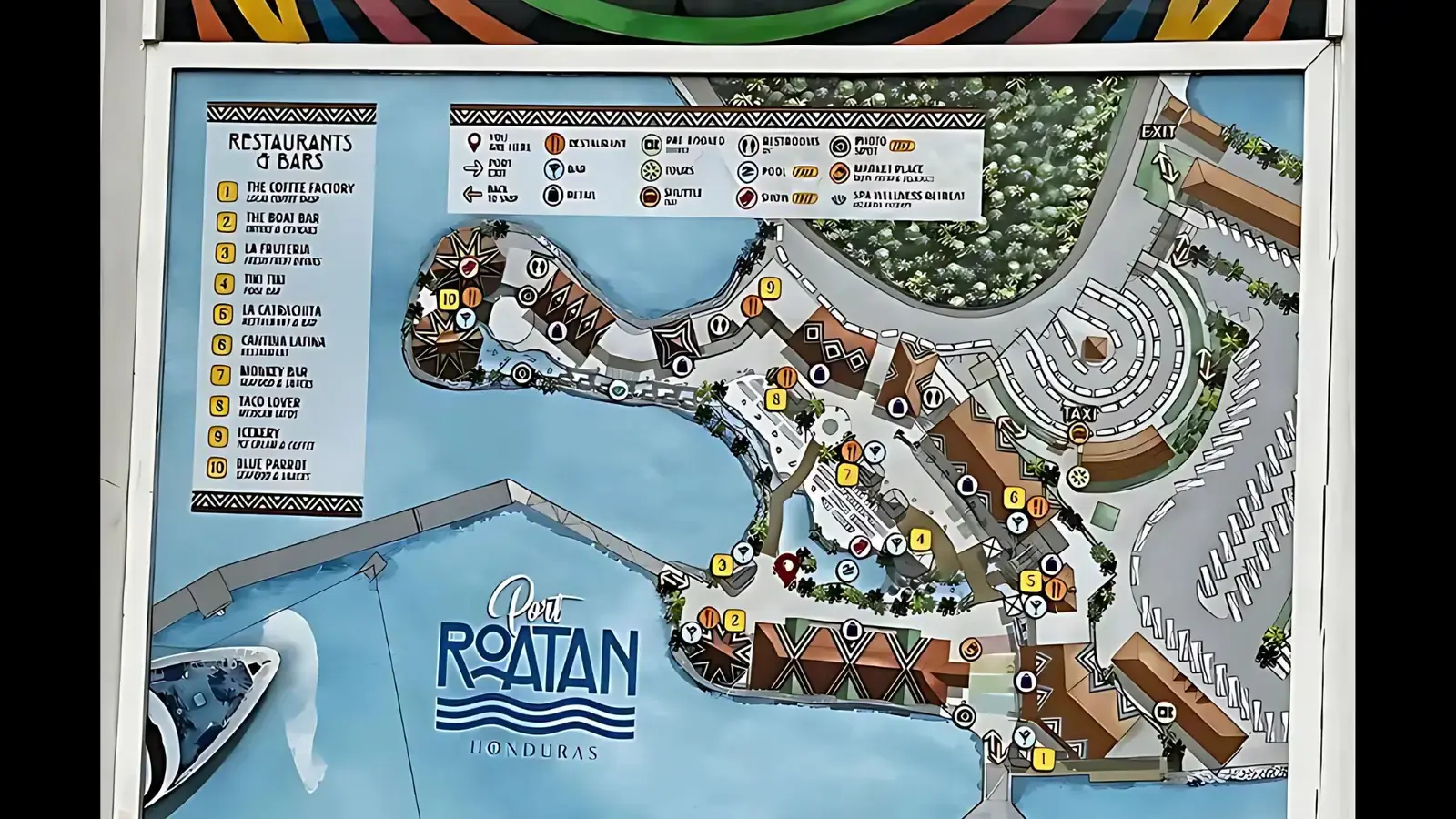 Carte de Roatán Honduras village de Coxen Hole Town Center carte du port de croisière de Roatán