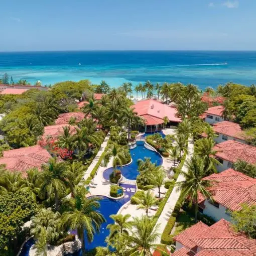An aerial view of the beach at the Mayan Princess Resort