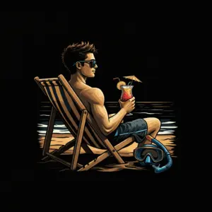 a fullbodied relaxed person sitting on a beach