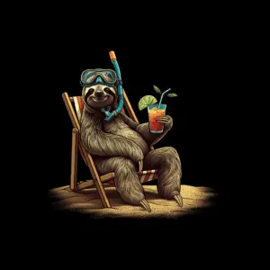 a fullbodied relaxed sloth sitting on a beach4