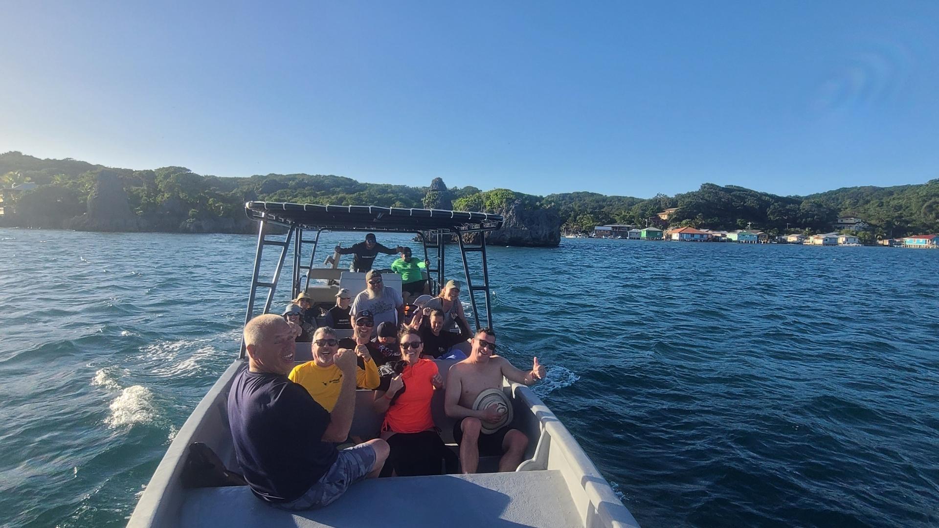 Full Boat Cheering in Santa Helena at the Eastern Community Payan Historic Monument Roatan Insiders Experience