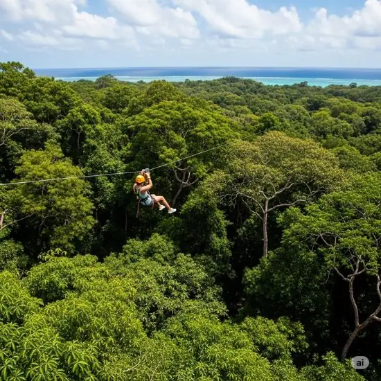 The Ultimate Guide to Roatan, Honduras - Roatan Day Tours 4 An aerial view of someone on a Roatan zipline flying over the jungle canopy.